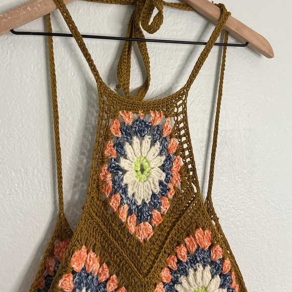 Free People Summer of Love crochet halter top with fringe size M/L - Picture 5 of 8